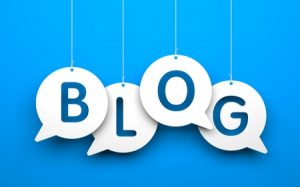 46422573 - white word blog suspended by ropes on blue background